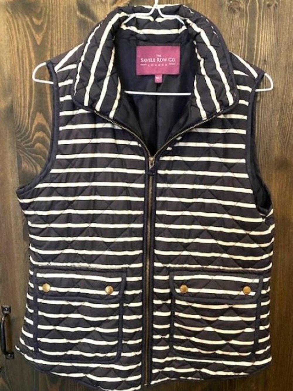 NWOT The Savile Row London Quilted Full Zip Black Striped Vest Size L